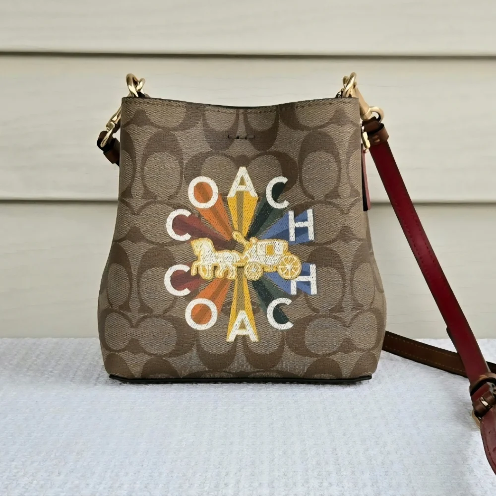 Coach Mini Town Bucket Bag with Cardholder Case In Coach Radial Rainbow - NWOT - Picture 2 of 12